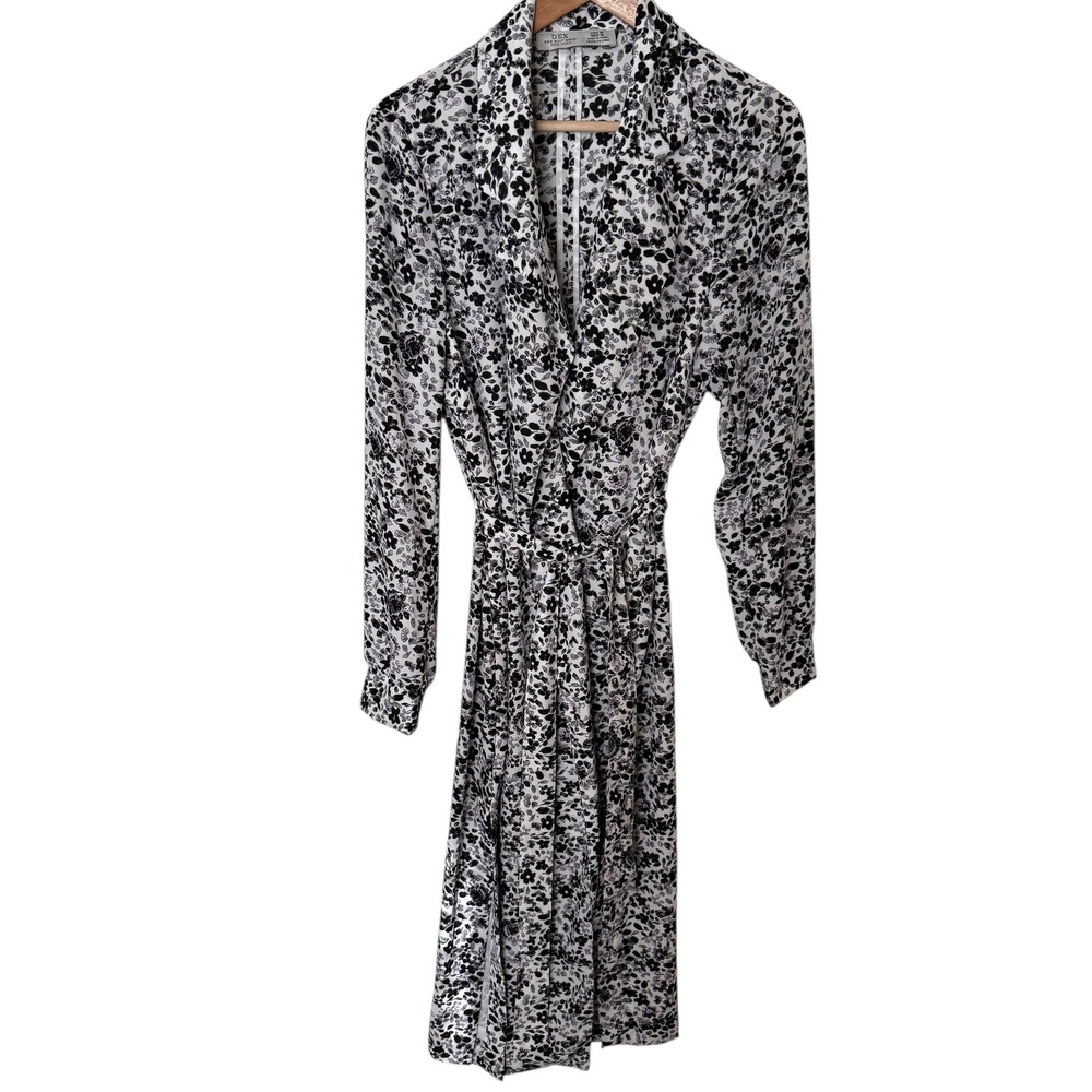 DEX The Suit Shop New York Floral Wrap Midi Dress Women Medium Black White‎ Euc
